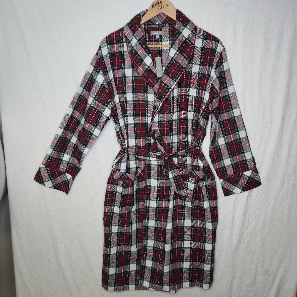 NWT Lord & Taylor Ladies Plaid Lightweight Robe With Front Pockets Size Small